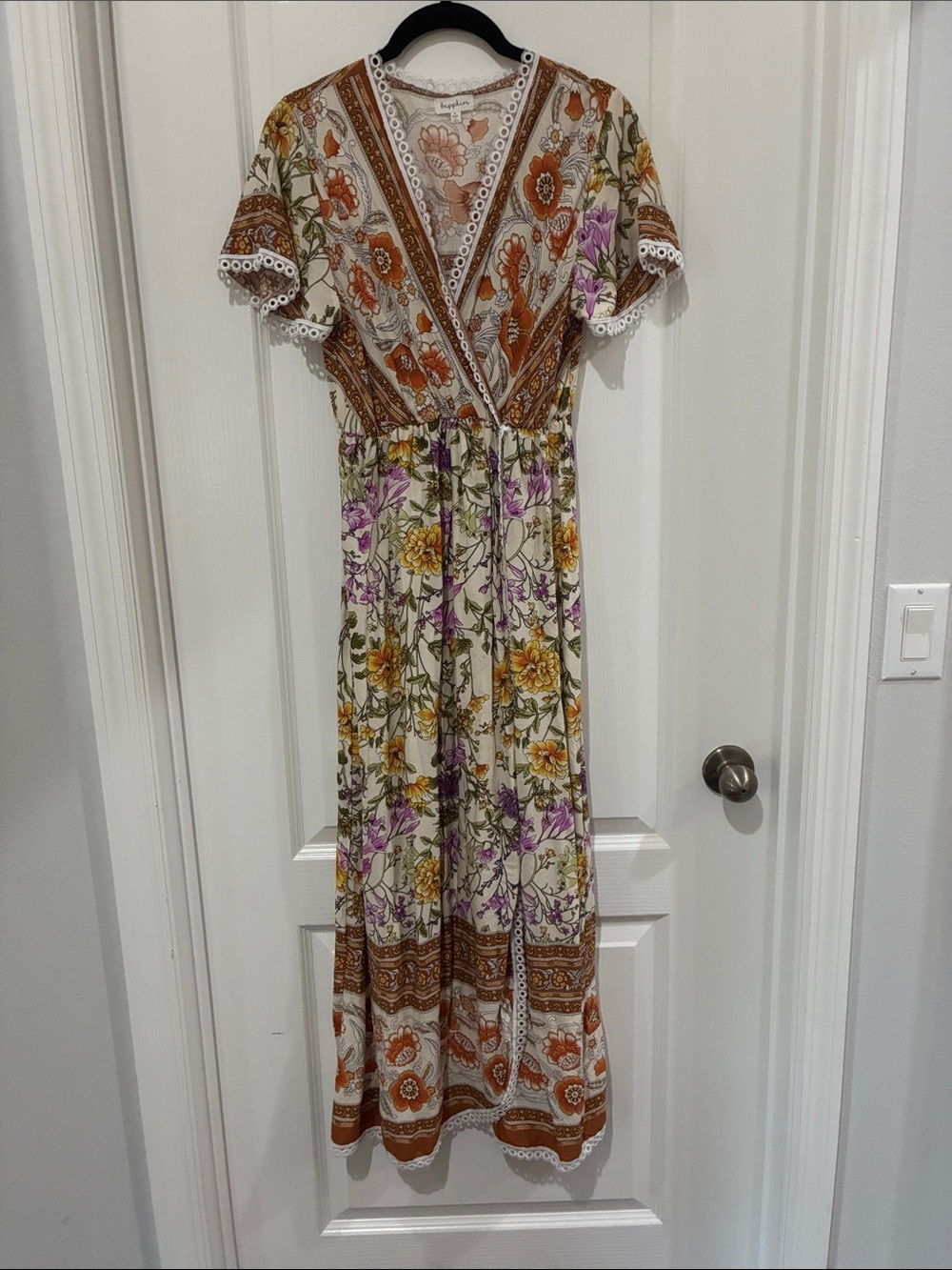 Floral Mix Boho Maxi Dress in Cream and Brown